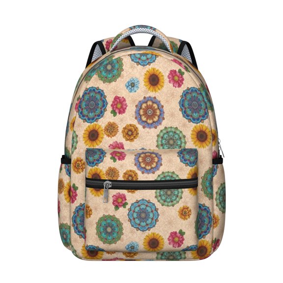 Pioneer Flower Floral Print Pattern Backpack for School, Cute School Bag with Adjustable Shoulder Straps and Padded Back, 15.3"x11"x7.1"
