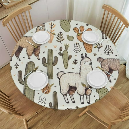 

Palnkart Llamas Alpacas Cacti Round Table Cover Stain Resistant Washable Indoor Outdoor Tablecloth Kitchen Dining Wedding Parties Waterproof Fabric 100% Polyester Fiber 42-46