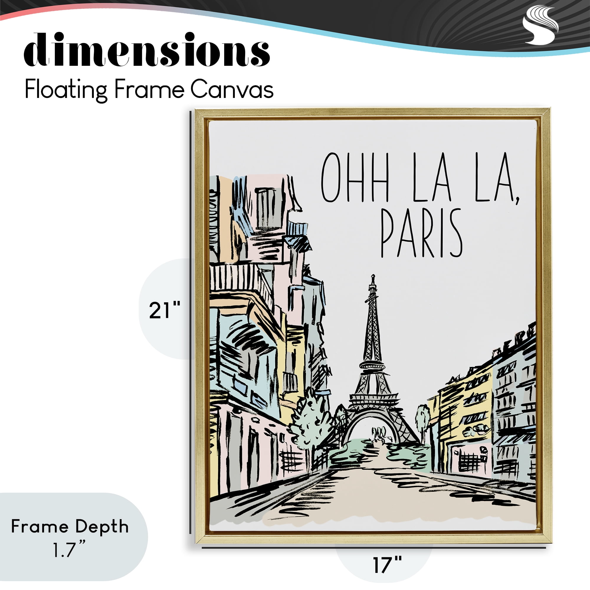 Stupell Industries Ohh La La Paris Gold Framed Floater Canvas Wall Art, design by Elizabeth Medley