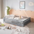 thumbnail image 4 of Leumius Full Size Floor Platform Bed Frame with Fence and Door for Kids, Montessori Floor Bed Frame with Support Slats for Toddlers Grey, 4 of 9
