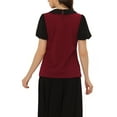 thumbnail image 3 of INSPIRE CHIC Peter Pan Collar Blouse for Women's Contrast Puff Sleeve Top S Wine Red, 3 of 6