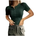 thumbnail image 1 of Plebaso T-shirts Côtelés Ajustés pour Femmes, à Boutons, Manches Courtes, Tricotés, T-Shirts Décontractés pour Sorties, Hauts pour Femmes, 1 of 6