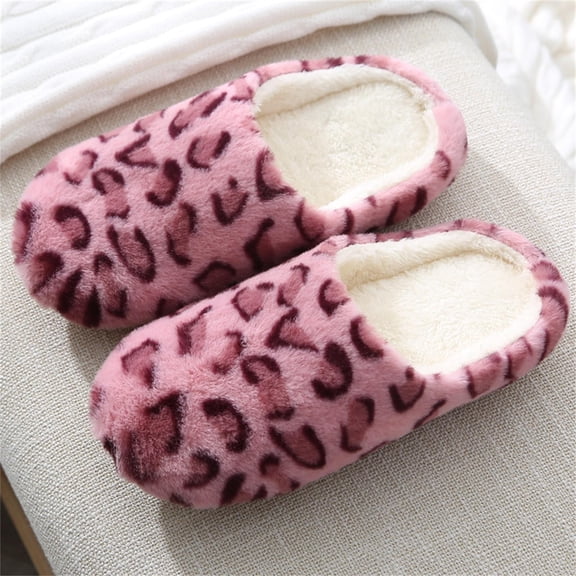 Leopard Print House Slippers for Men and Women with Anti-Slip Sole, Cozy Plush Indoor Slippers for Everyday Home Use, Warm Fuzzy House Shoes