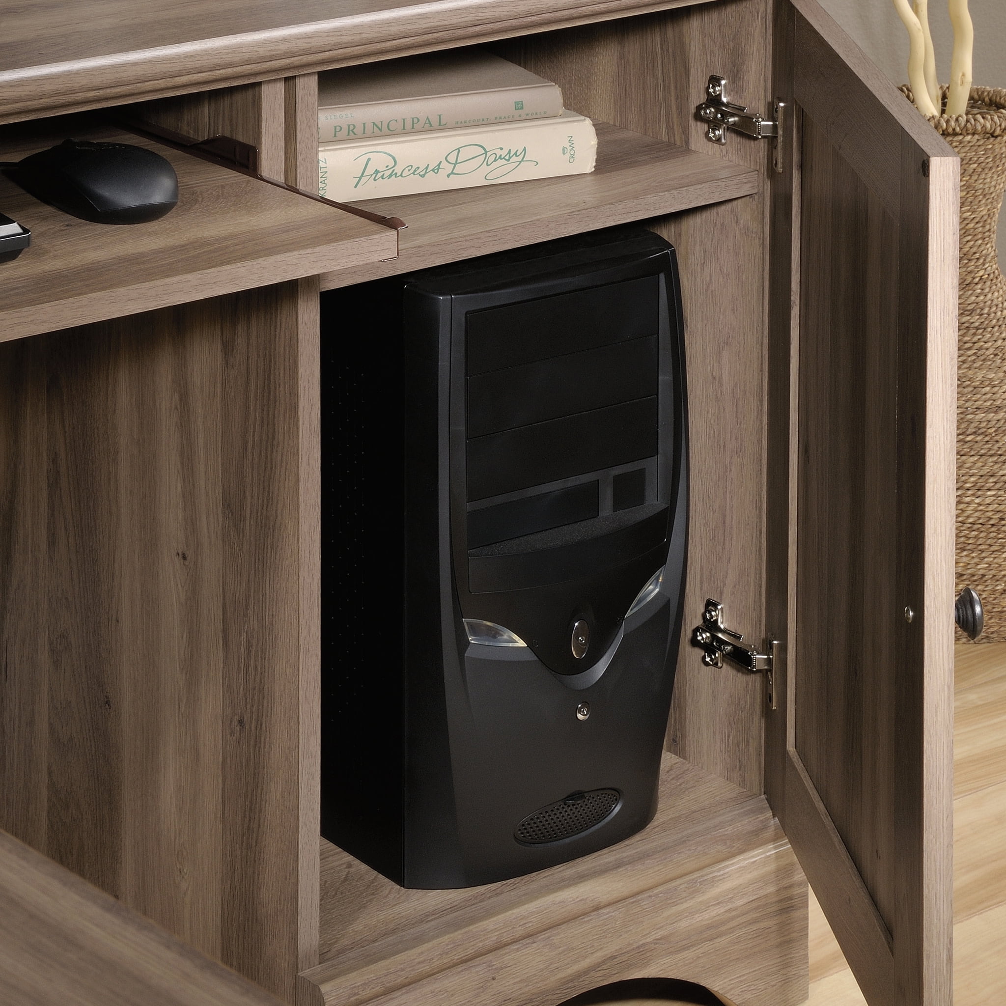 Sauder Harbor View Corner Computer Desk, Salt Oak Finish