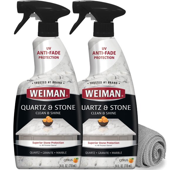 Weiman Quartz Countertop Cleaner and Polish - 24 Ounce (2 Pack w/MicroFiber Towel Included) - Clean and Shine Your Quartz Countertops Islands and Stone Surfaces with UV Protection
