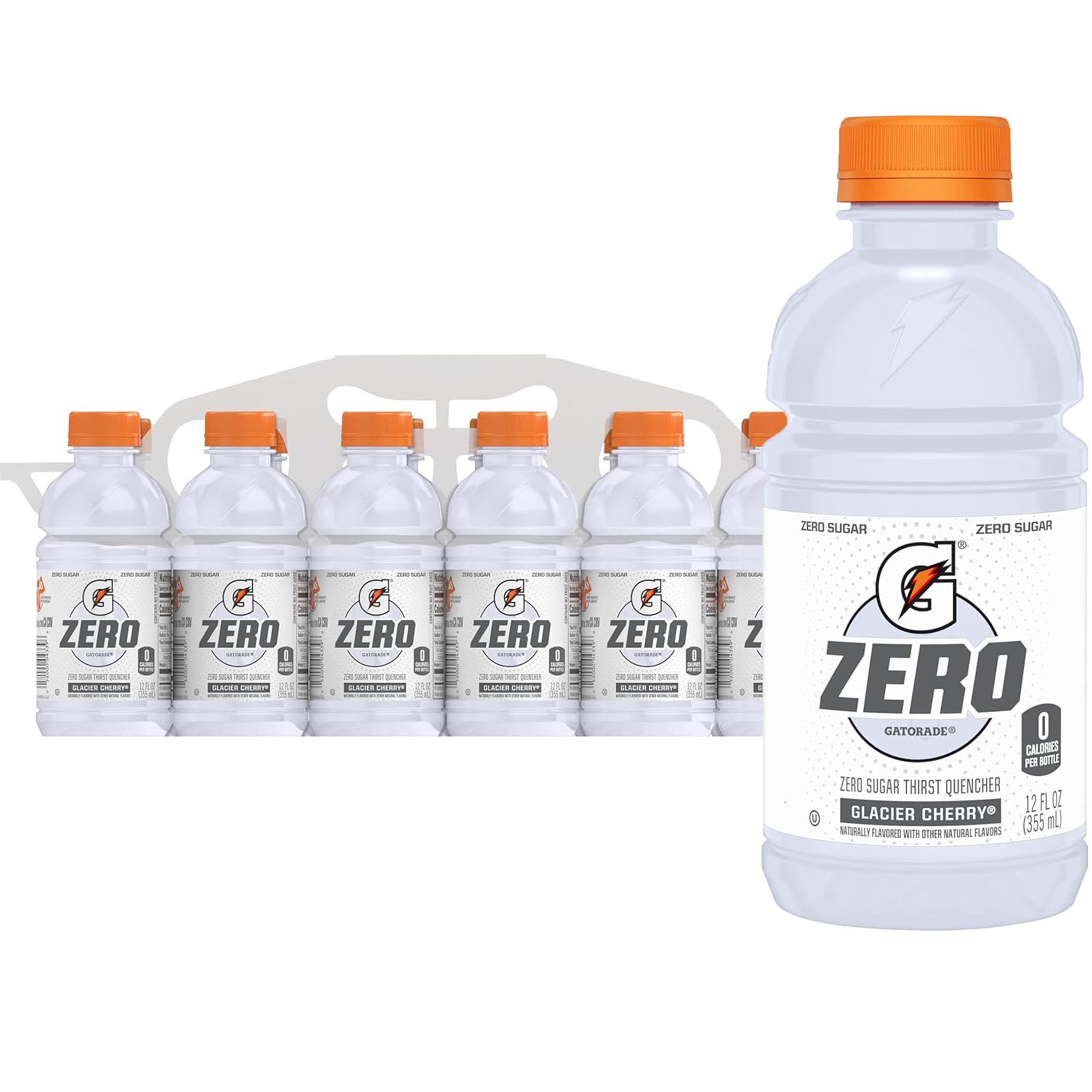 (2 pack) Gatorade Zero Sugar Thirst Quencher Glacier Cherry Sports Drinks, 12 fl oz, 12 Count Bottles