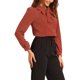 thumbnail image 4 of CAMISA DE MUJER CON BOTONES INSPIRE CHIC, CUELLO PETER PAN, CON LAZO, BLUSA DE COLOR SÓLIDO L, Rojo Ladrillo, 4 of 6