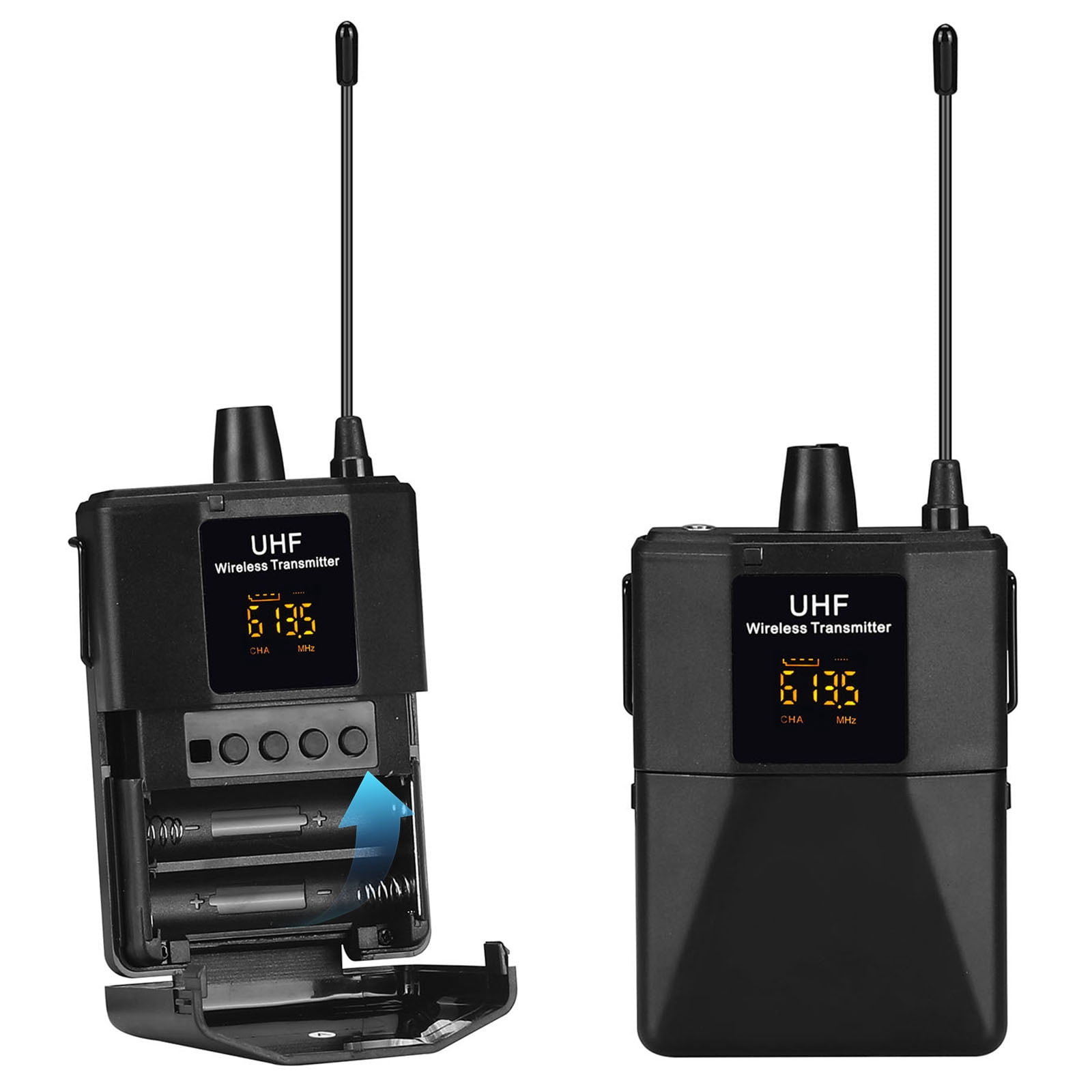 HUISZJ UHF Microphone Wireless Set, Dual-Function Condenser Microphone Clip with Transmitter Receiver, Condenser Microphone Clip for Mixer/Speakers/Karaoke (1T2R)