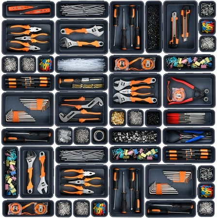 OHHSUN 32pcs Plastic Desk Drawer Organizer Tray Divider Set, Makeup Organization and Tool Box Organizer for Office Utensils Bathroom Kitchen Bedroom Gadget Tool Pantry Cosmetic Jewelry