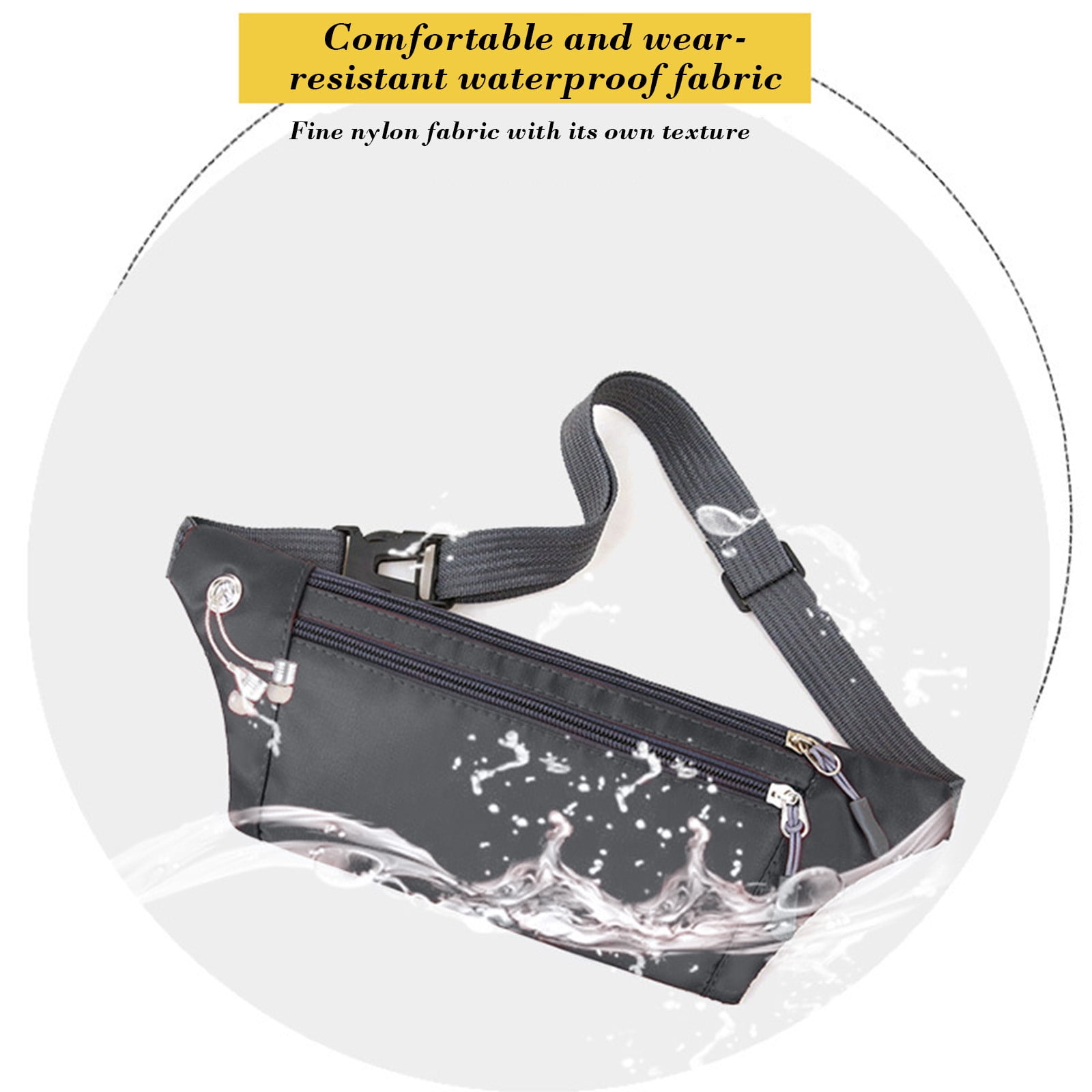 Sac Banane UTO Femme Homme - Fanny Pack Imperméable Nylon Léger, 3 Poches Zippées, Style Chic Gris, Taille S