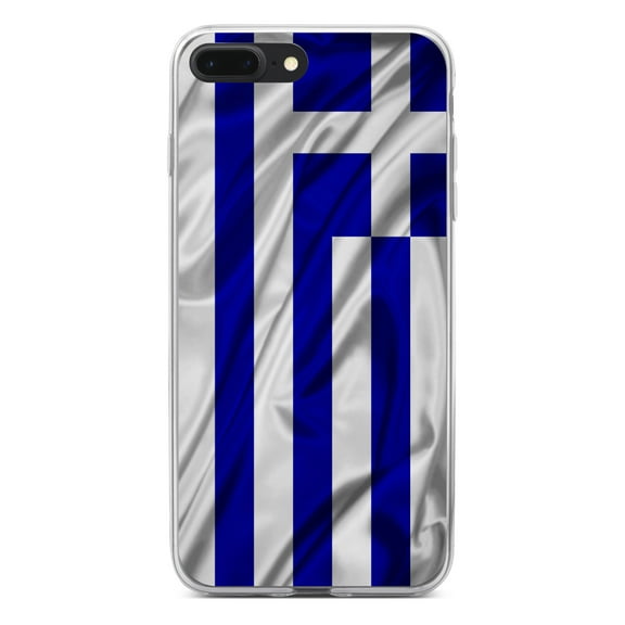 DistinctInk Clear Shockproof Hybrid Case for iPhone 7 PLUS / 8 PLUS (5.5" Screen) - TPU Bumper, Acrylic Back, Tempered Glass Screen Protector - Greece Waving Flag