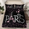 thumbnail image 2 of Homewish Pink Loves Pattern Twin Sheet Sets,Paris Eiffel Rower Twin Fitted Sheet,Romantic Valentine'S Day 03 For Girl,Microfiber Bedroom Decor,3pcs, 2 of 7