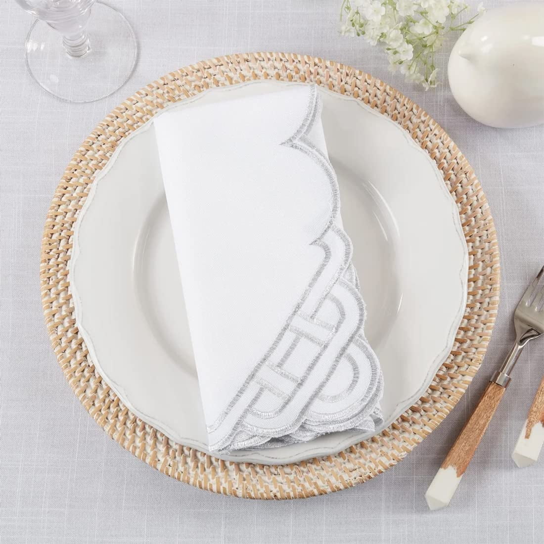 BEDDING CRAFT Set of 6 Lace White Cloth Dinner Napkins 100% Cotton - Soft  Durable Washable -Ideal for Events Wedding Christmas Thanksgiving