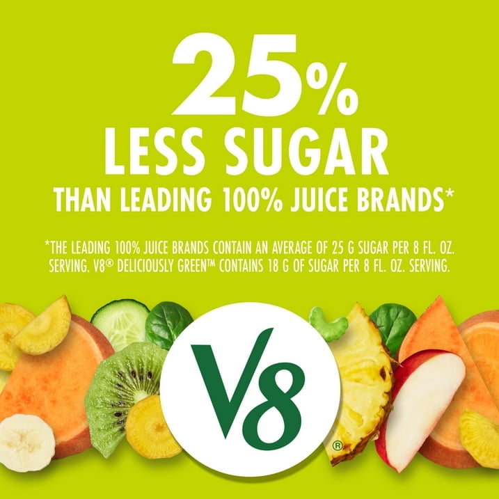(2 pack) V8 Deliciously Green 100% Fruit and Vegetable Juice, 8 fl oz Can, 6 Count