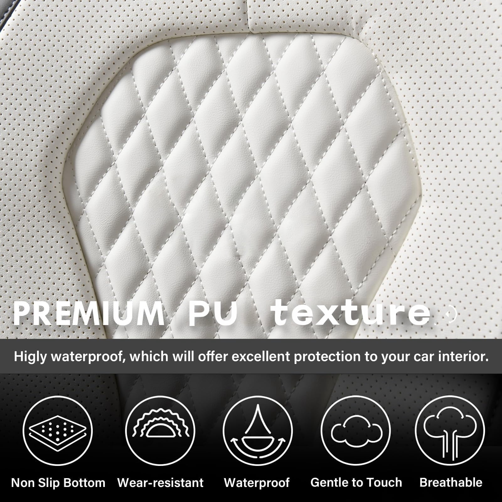 Car Seat Cover for INFINITI Q50 2014-2024, Gray and White Car Seat Covers, Waterproof Leather, 5 Piece Full Set, Easy to Clean and Install, Non-slip, Beautify Interior
