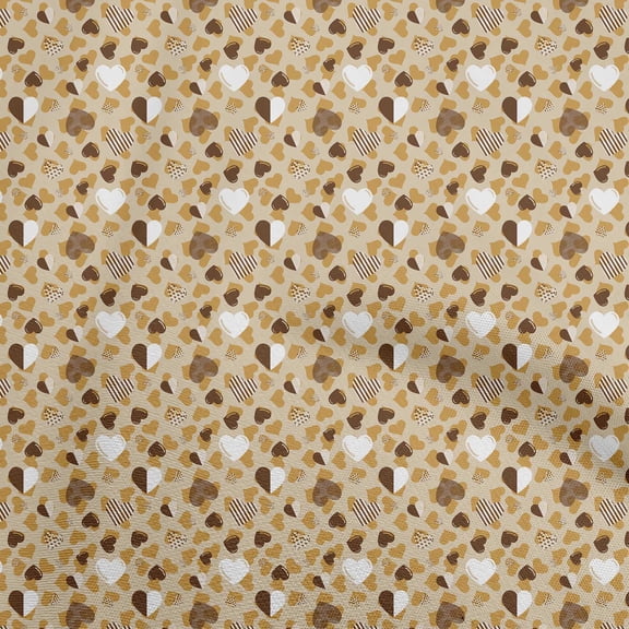 oneOone Polyester Lycra Light Brown Fabric Heart Quilting Supplies Print Sewing Fabric By The Yard 56 Inch Wide