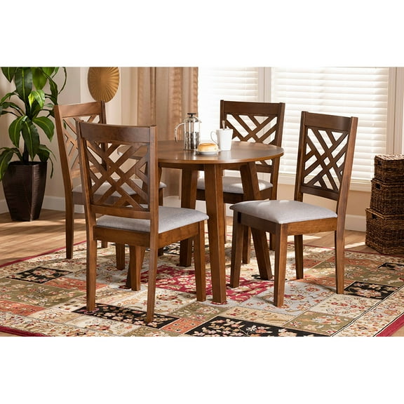 Baxton Studio Lilly Modern and Contemporary Grey Fabric Upholstered and Walnut Brown Finished Wood 5-Piece Dining Set