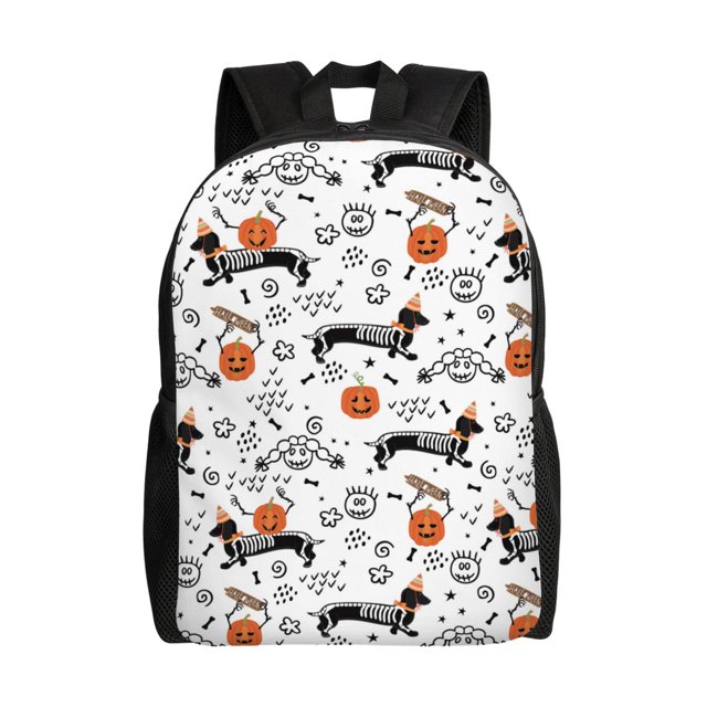 Disketp Halloween Dachshund Mochila Unisex de Apertura Lateral Completa, Mochila para Laptop para Escuela, Trabajo y Viajes