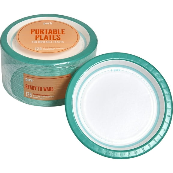 Staples Perk Everyday Paper Plates 8.5" Teal/White 125/Pack (PK54329)