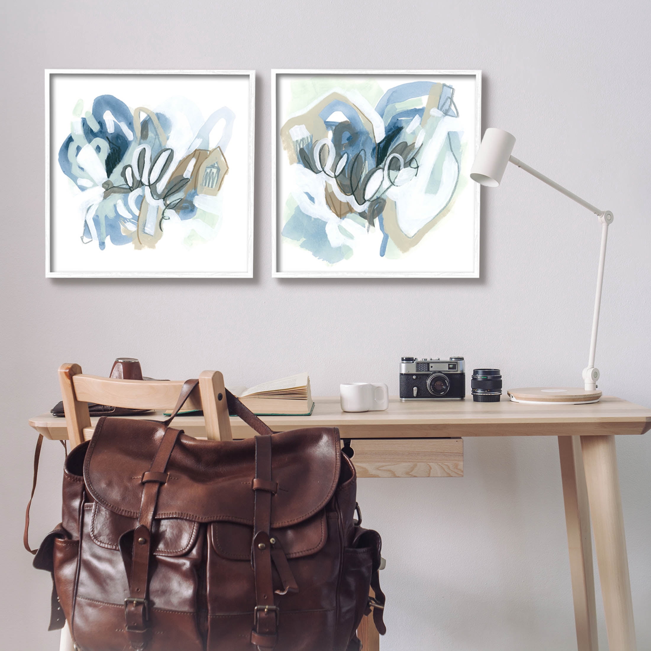 Stupell Industries Contemporary Blue Squiggle Composition Graphic Art White Framed Art Print Wall Art, Set of 2, Design by June Erica Vess