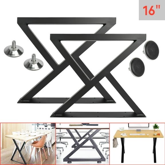 iMeshbean Metal Table Legs, 16 x 17.7 inch Desk Legs, Set of 2, Heavy Duty Bench Legs, Z Shape Metal Furniture Legs,Wrought Iron Coffee Table Legs, Home DIY for Dining Table w/ Adjustable Feet