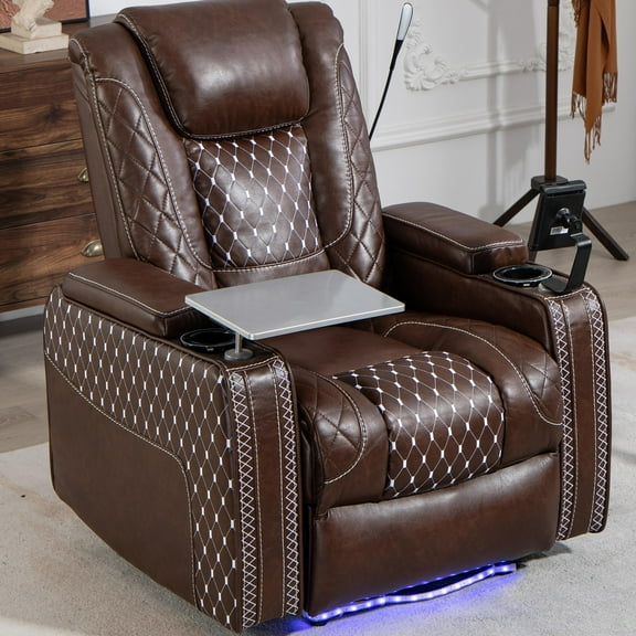 PAPROOS Power Zero Gravity Recliner, New Upgraded Recliner Chair with Laptop Table, Phone Holder, LED Reading Light, Storage Armrest and Cup Holder, Infinite Position Recliner for Living Room, Brown