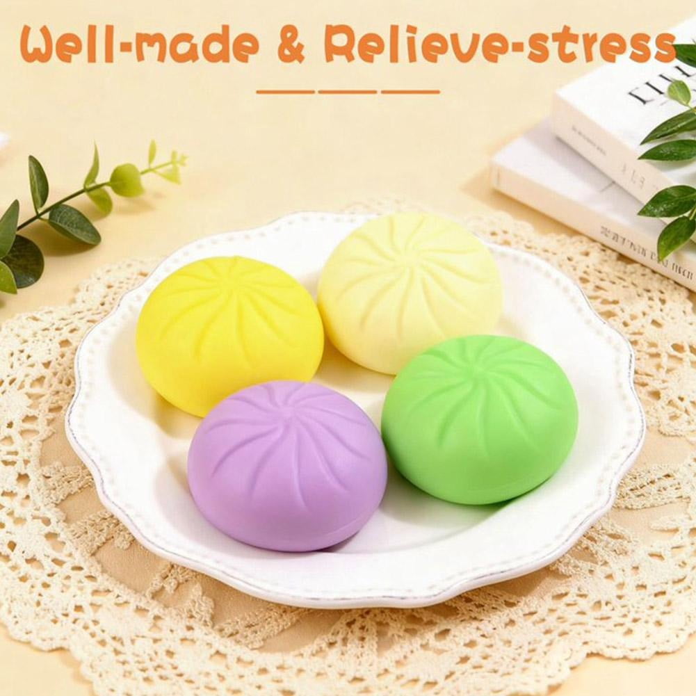4 PCS Dumpling Stress Balls Fidget Sensory Toy Set, Realistic Steamed Bun Squeeze Toy with Steamer, Soft TPR Dough Ball Hand Toy for Anxiety Relief and Desk Decor