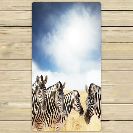 Safari Bath Towels PHFZK Beautiful Sky Cloud Towel, Funny Animal Safari Zebras Herd Hand Towel Bath Bathroom Shower Towels Beach Towel 30x56 inches ()