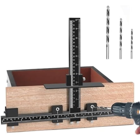 Cabinet Hardware Jig Aluminum Alloy Cabinet Handle Jig with 3 pcs Point Wood Drils Bits Use for Handles Pulls Knobs on Drawers/Doors Wood Drilling Dowelling Guide Set.