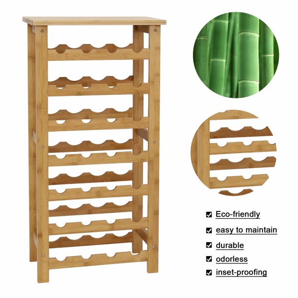Kinbor 28-Bottle Bamboo Wine Rack Storage Bottle Storage Free Standing ...