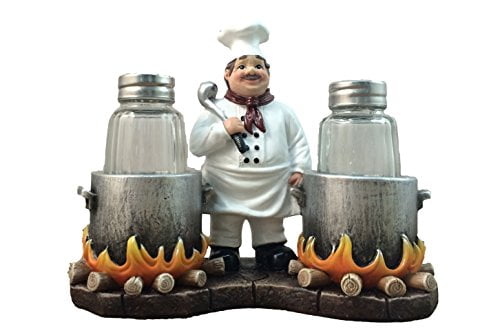 Ebros Bon Appetit Wine Master Standing Chef Salt And Pepper Shakers Holder Figurine 6 1/8Tall