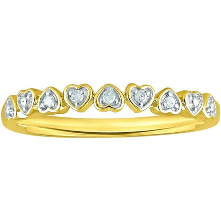 Diamond Accent Sterling Silver with Yellow Gold-Plating Heart-Shaped Fashion Band