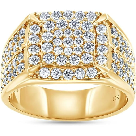 beryl_creation 925 Sterling Silver 2.00 Ct Round Cut White Diamond Engagement Wedding Cluster Pinky Ring For Men's 14K Yellow Gold Plated -6.5