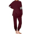 thumbnail image 7 of Women's 2 Piece Sets Fall Outfits New Women's Color Block 2 Piece Tracksuit Crewneck Long Sleeve Tops Long Sweatpants Outfits Lounge Sets Wine 3XL, 7 of 7