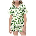 thumbnail image 1 of MIASHUI Pyjama de la Saint-Patrick pour Filles, Haut à Manches Courtes et Shorts, Ensemble 2 Pcs, Vert Clair, 4-5 Ans, 1 of 4