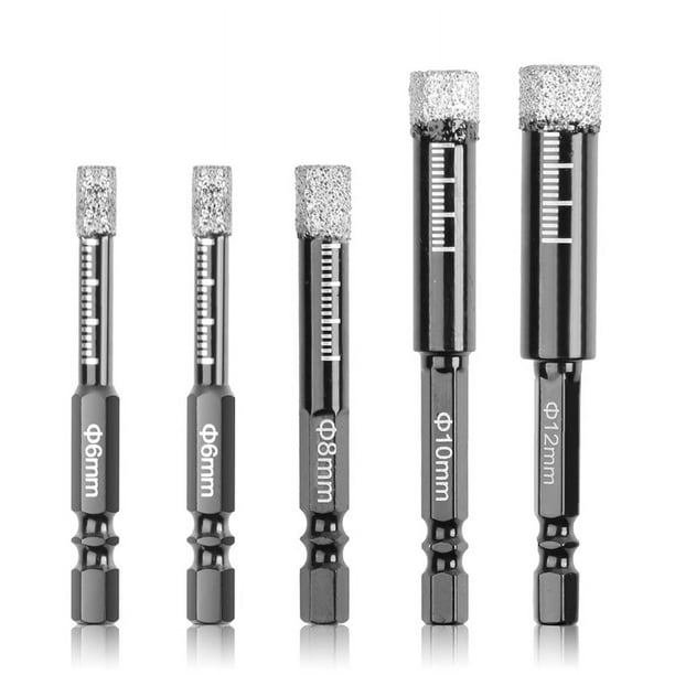 Diamond Drill Bits 5 Pack Dry Diamond Core Drill Bit Set for Ceramic Tile Glass Marble Brick Size 6 8 10 12 mm
