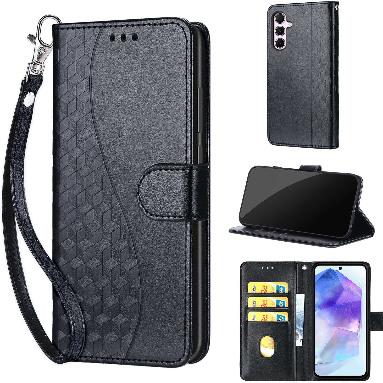TECH CIRCLE For Galaxy A23 5G Wallet Case,Folio Flip Kickstand Shockproof Protective PU Leather Cover with Card Slot Cash Pocket Carrying Wrist Strap for Samsung Galaxy A23 5G 6.6" 2022,Black