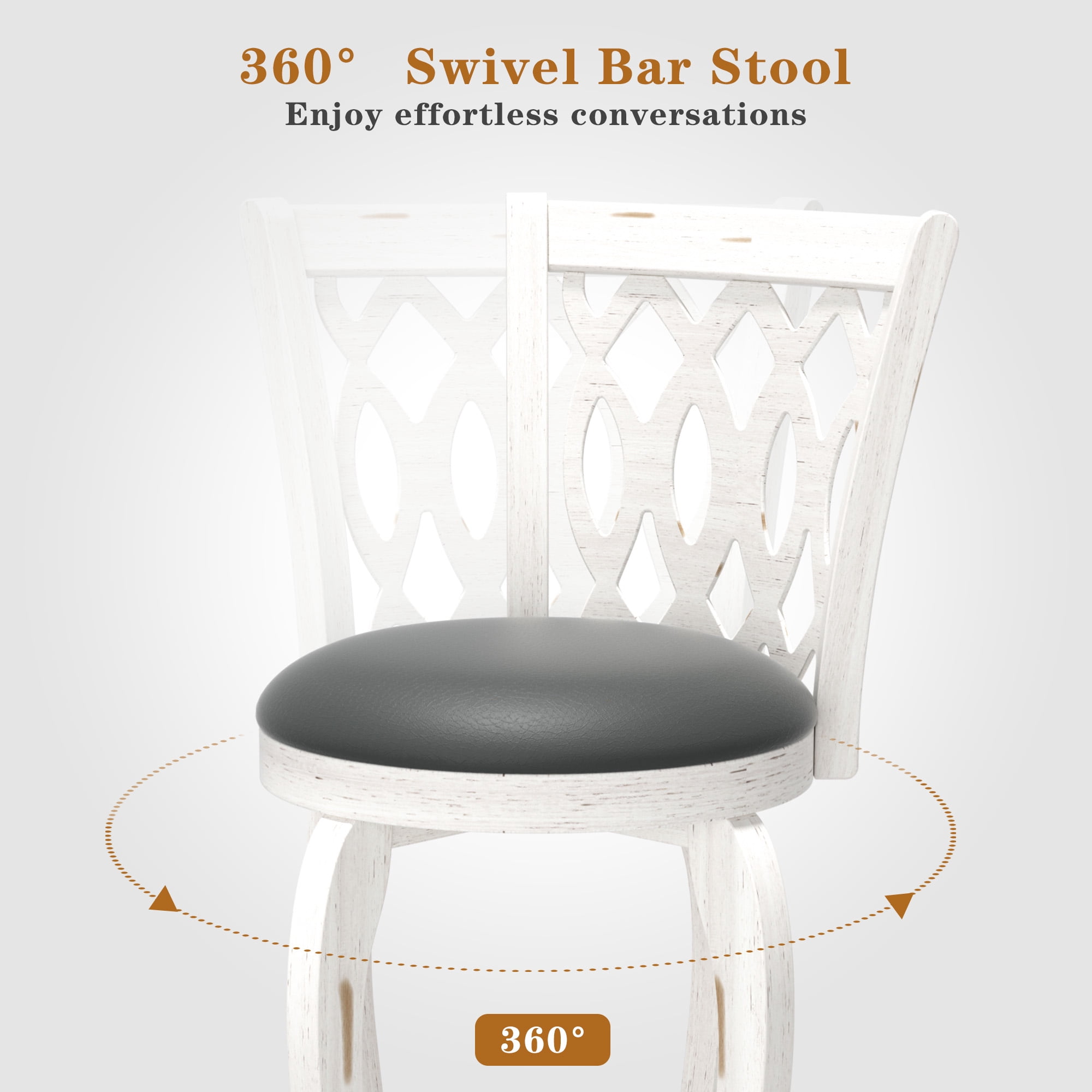 Joywind 29" Bar Height Swivel Bar Stools with High Back, Upholstered Seat & Solid Wood Footrest, White, Set of 2
