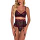 thumbnail image 1 of Conjunto de lencería 3 piezas de lencería para mujer sujetador de encaje panty ligas correa conjunto con aros (rojo L) FLhrweasw Para estrenar, 1 of 1