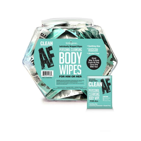 Clean AF Individually Wrapped Personal Cleaning Body Wipes 96-Piece Fishbowl Display