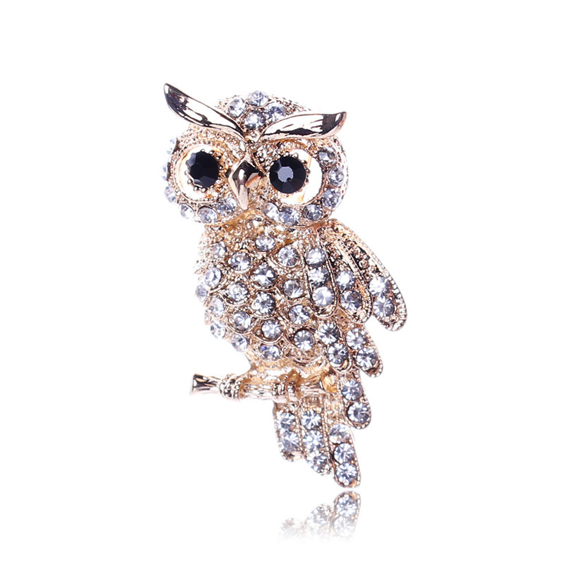 Fashion Gold Plated Owl Shiny Crystal Inlay Lady Jewelry Rhinestone