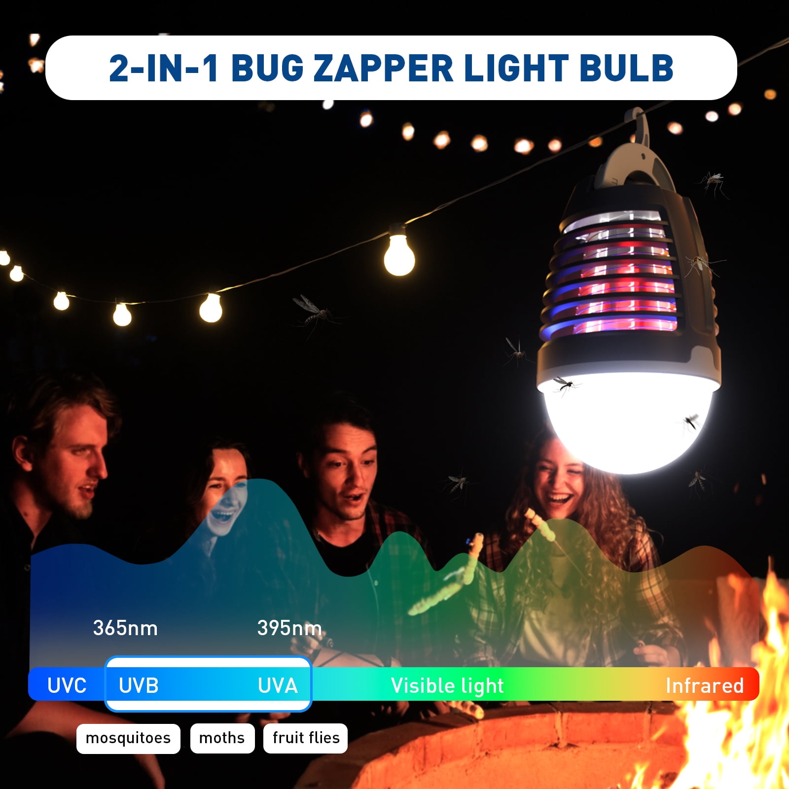 Portable Bug Zapper Outdoor Indoor, Electric Mosquito Fly Killer Lamp with Three Lighting Mode, USB Rechargeable Light Bulb Zapper for Camping, Home, Patio