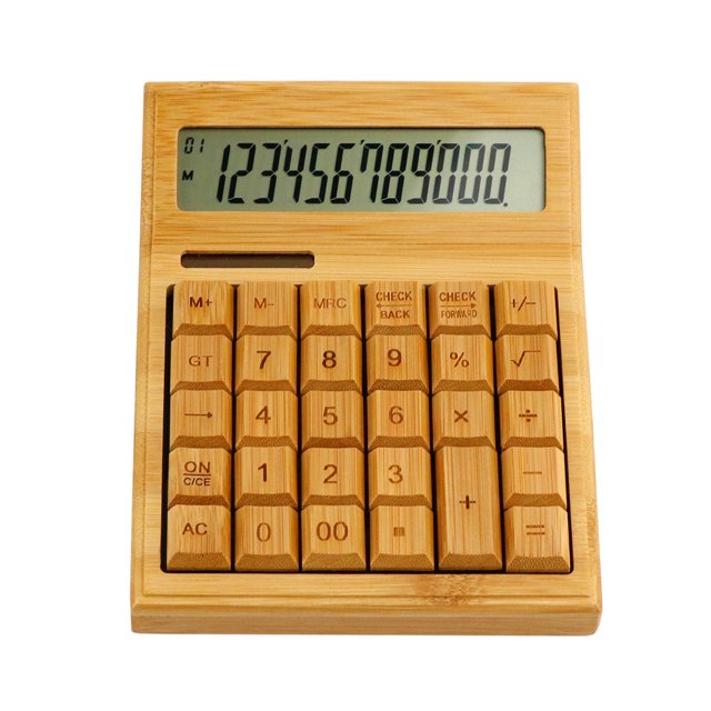 moobody Multifunctional Bamboo Electronic Calculator Counter 12 Digits Solar & Battery Dual Powered for Home Office School Retail Store