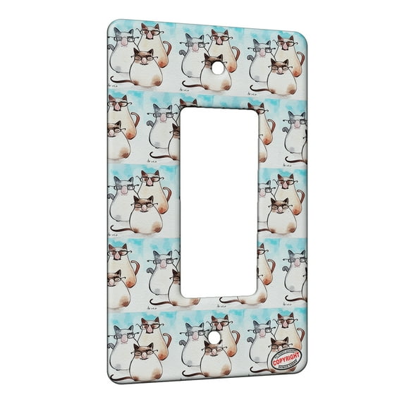 KuzmarK™ 1 Gang Rocker Wall Plate - Three Incognito Siamese Kitties Abstract Cat Modern Art by Denise Every