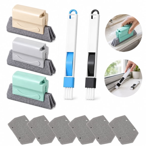 Uhiagree Window Track Cleaner–3 Groove Brushes,6 Pads,2 Scrapers for Sills & Sliding Doors