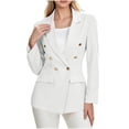 thumbnail image 2 of Tusihei Women's Lapel Blazer Long Sleeve Open Front Casual Suit Jacket Solid Work Office Outerwear Fall Trendy Coats for Women, White M, 2 of 9