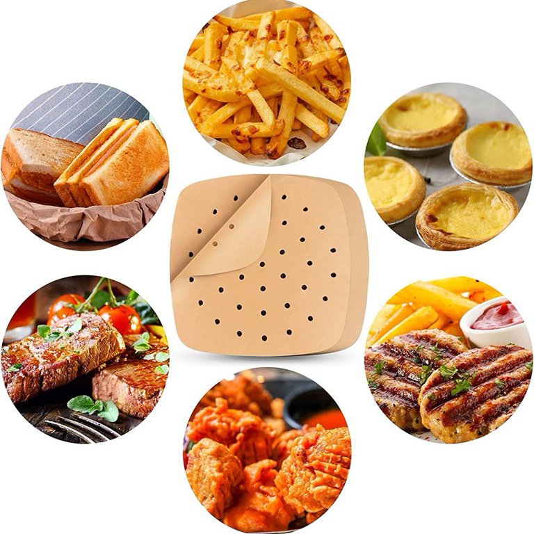 GDHOME 100PCS Square Air Fryer Special Paper Barbecue Pan Pad Paper  Non-Stick Oil Paper 