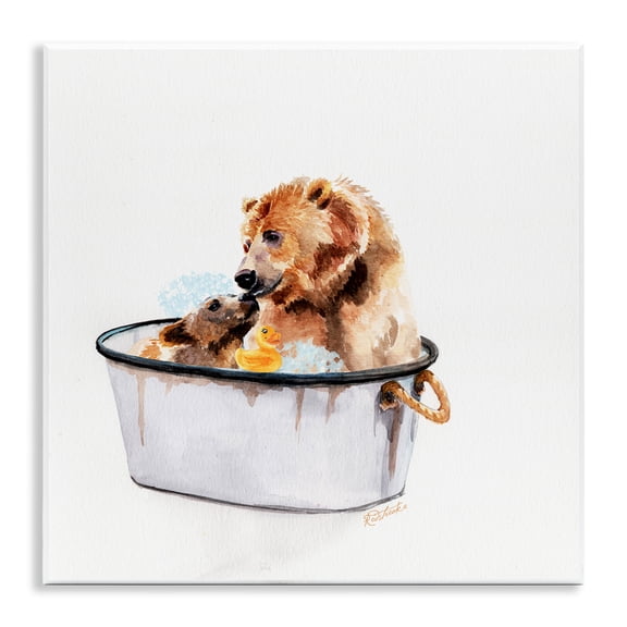 Stupell Industries Cottage Bear and Cub in Bathtub Wall Plaque Art, 12 x 12, by Jennifer Redstreake