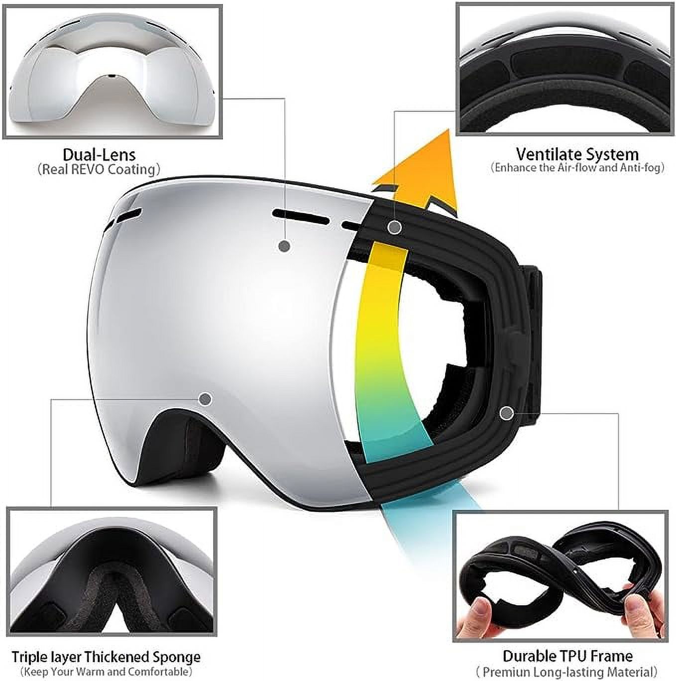 Juli Ski Goggles,Winter Snow Sports Snowboard Goggles with Anti-Fog Lens BNC