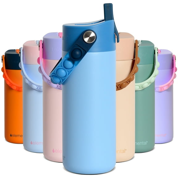 Elemental Kids Core Water Bottle 18oz Stainless Steel Ocean Tie Dye Water Bottle with Straw Lid & Pop-It Handle